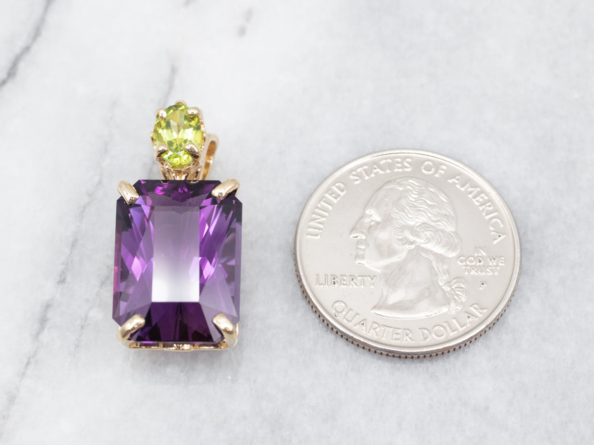 Brilliant Yellow Gold Amethyst Pendant with Peridot Accent