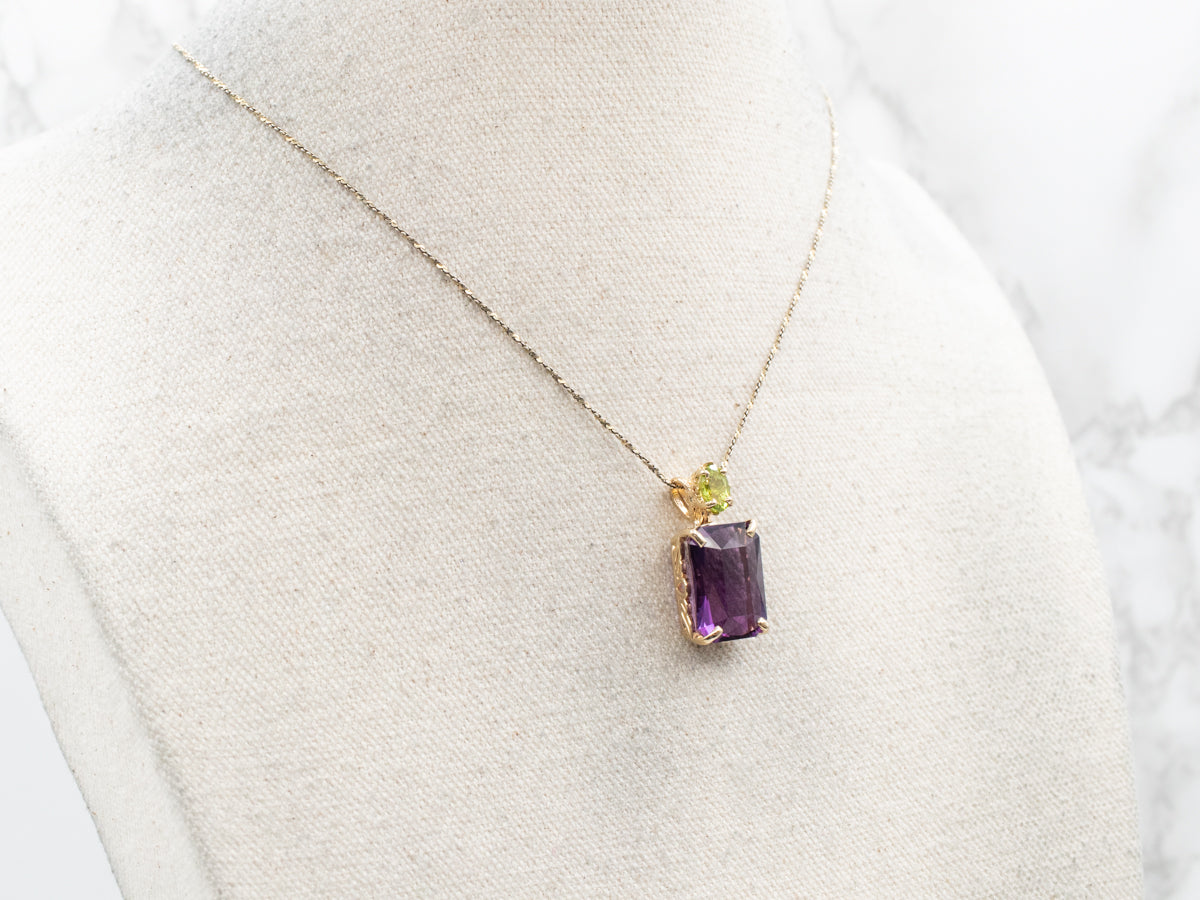 Brilliant Yellow Gold Amethyst Pendant with Peridot Accent