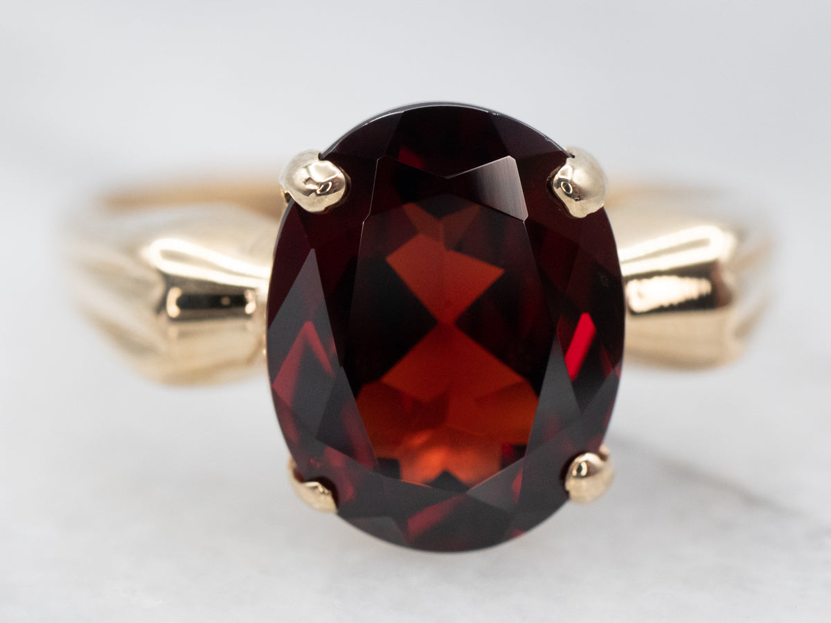 Classically Designed Yellow Gold Garnet Solitaire Ring