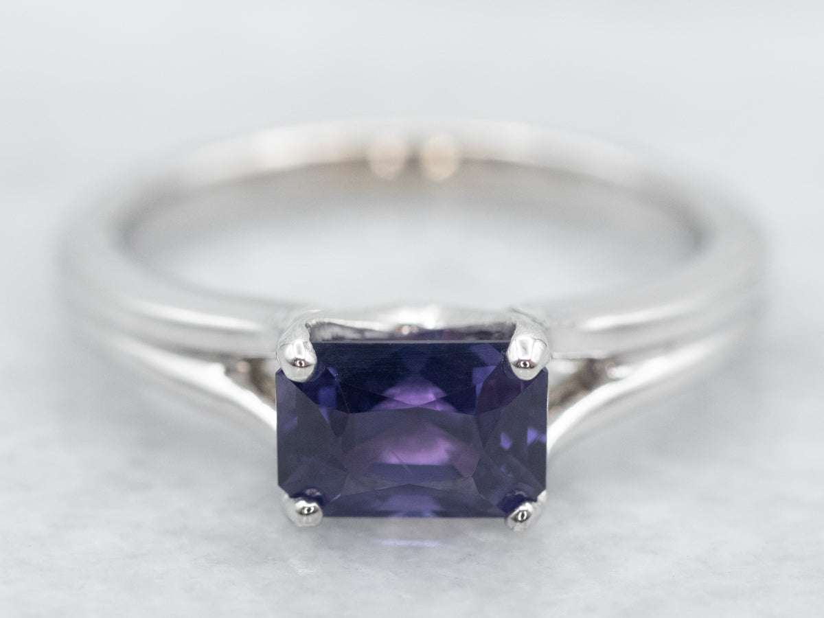 Modern East to West Purple Sapphire Solitaire Engagement Ring