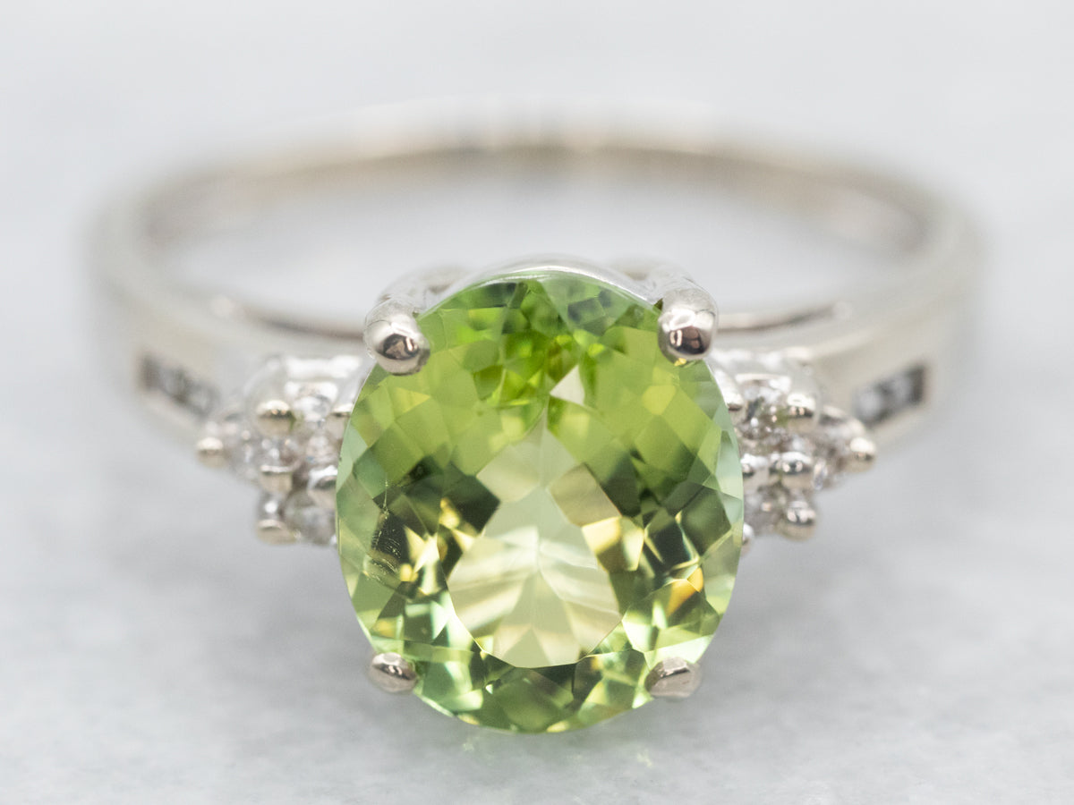 Modern Lime Green Tourmaline Diamond Ring