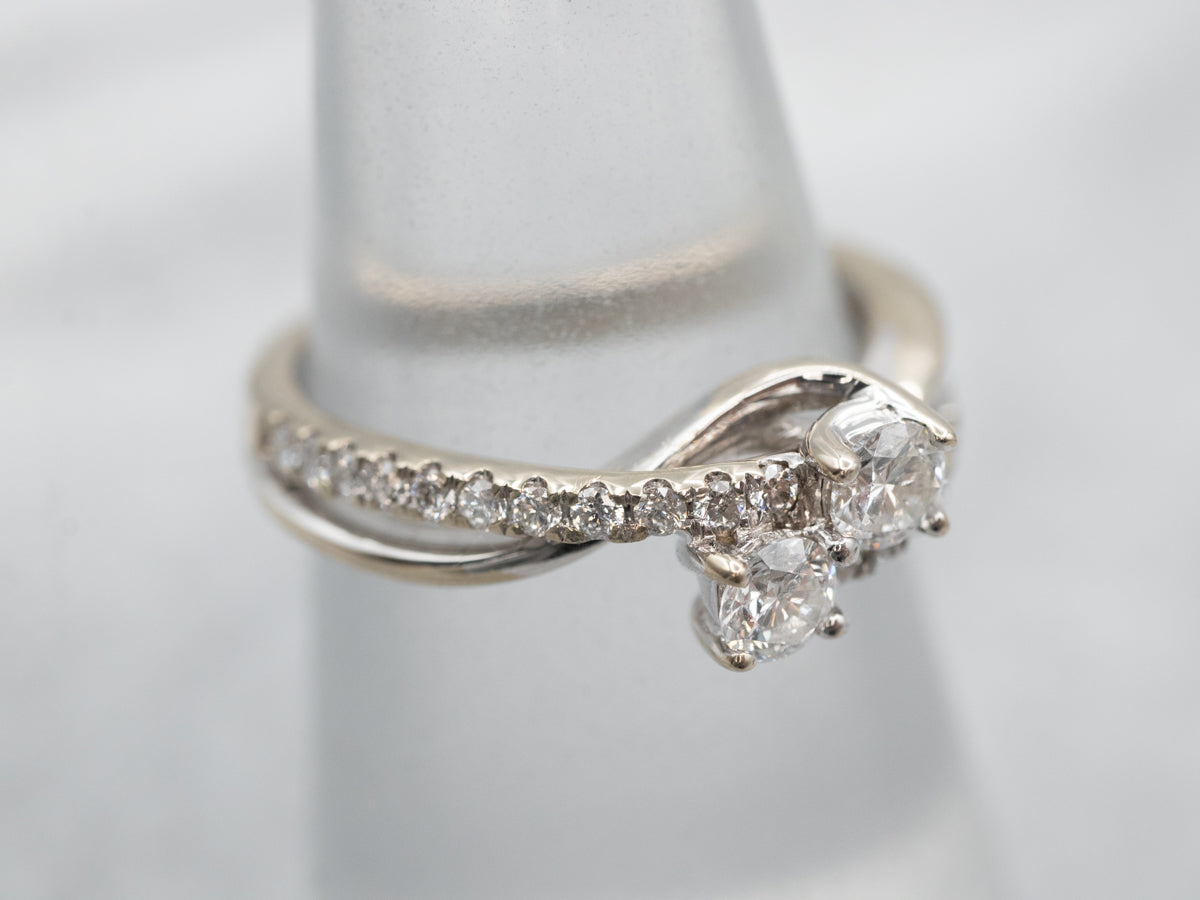 Modern Glittering Diamond Bypass Engagement Ring with Diamond Accents