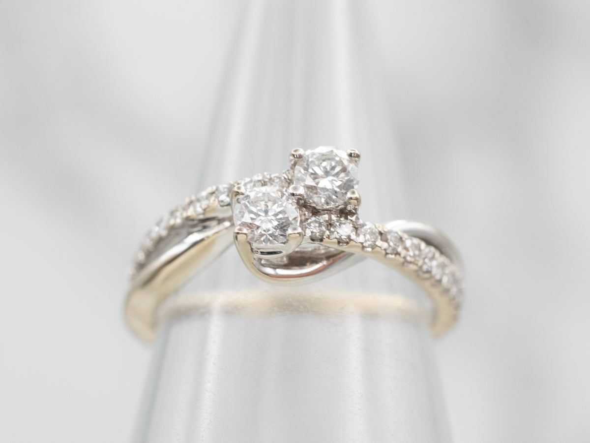 Modern Glittering Diamond Bypass Engagement Ring with Diamond Accents