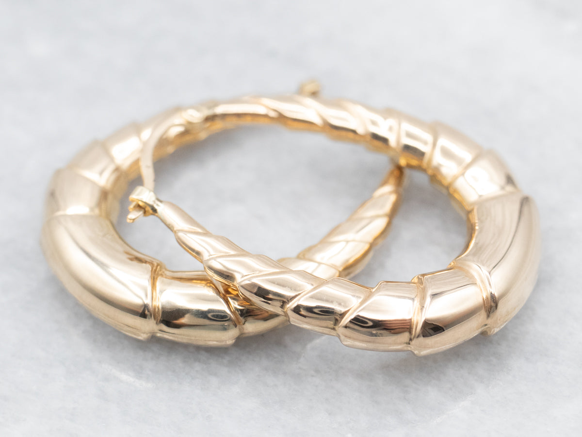 Vintage Gold Ribbed Hoop Earrings