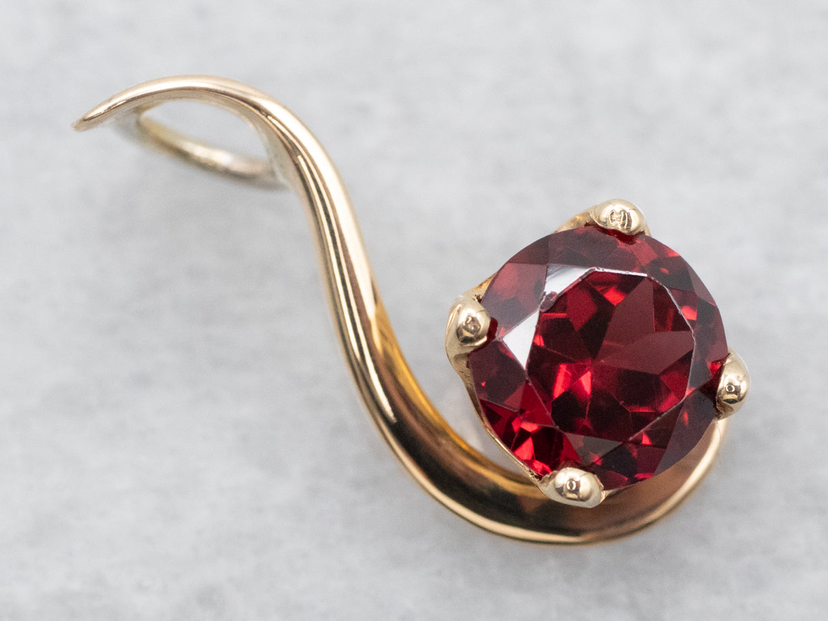 Yellow Gold Garnet Solitaire Pendant