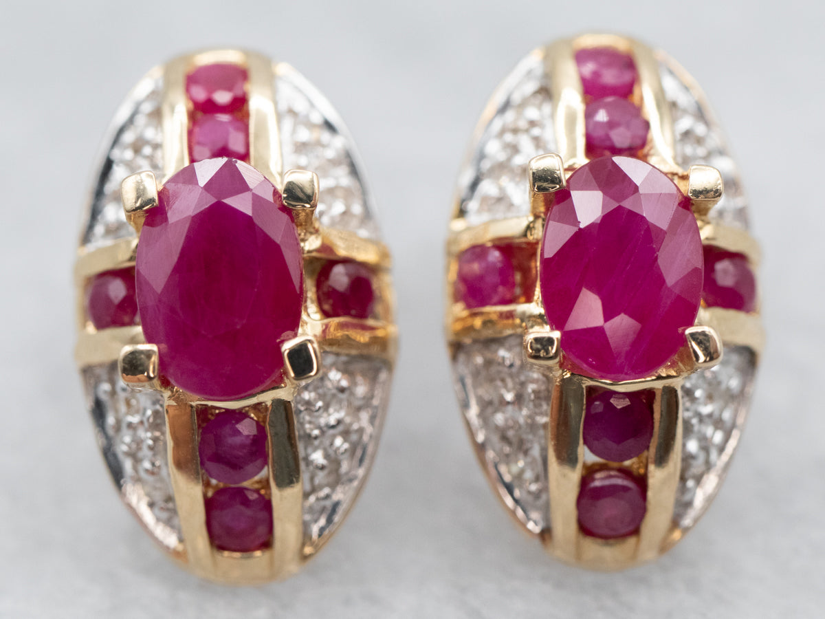 Vintage Ruby and Diamond Stud Earrings