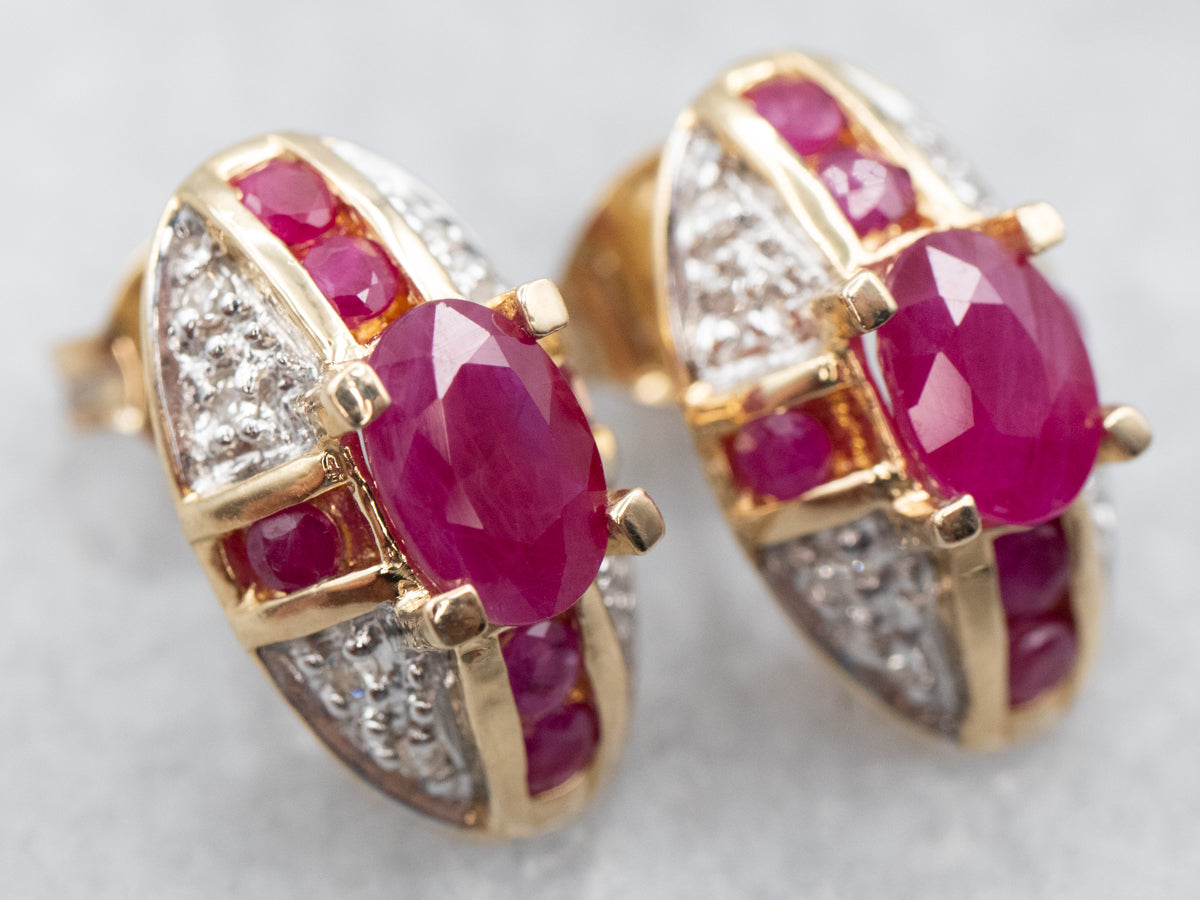 Vintage Ruby and Diamond Stud Earrings