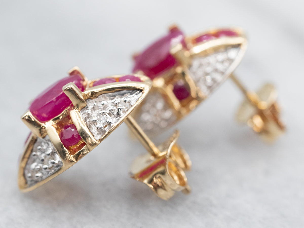 Vintage Ruby and Diamond Stud Earrings