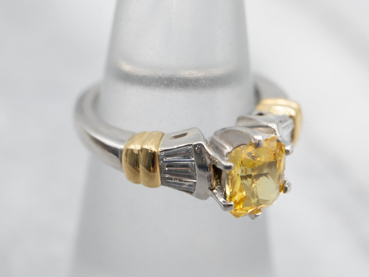 Yellow Sapphire Engagement Ring Radiant Cut Three Stone
