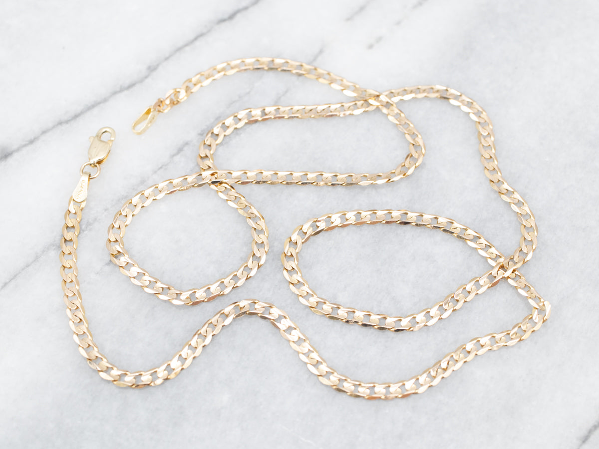 Classic Long Yellow Gold Curb Chain with Lobster Clasp