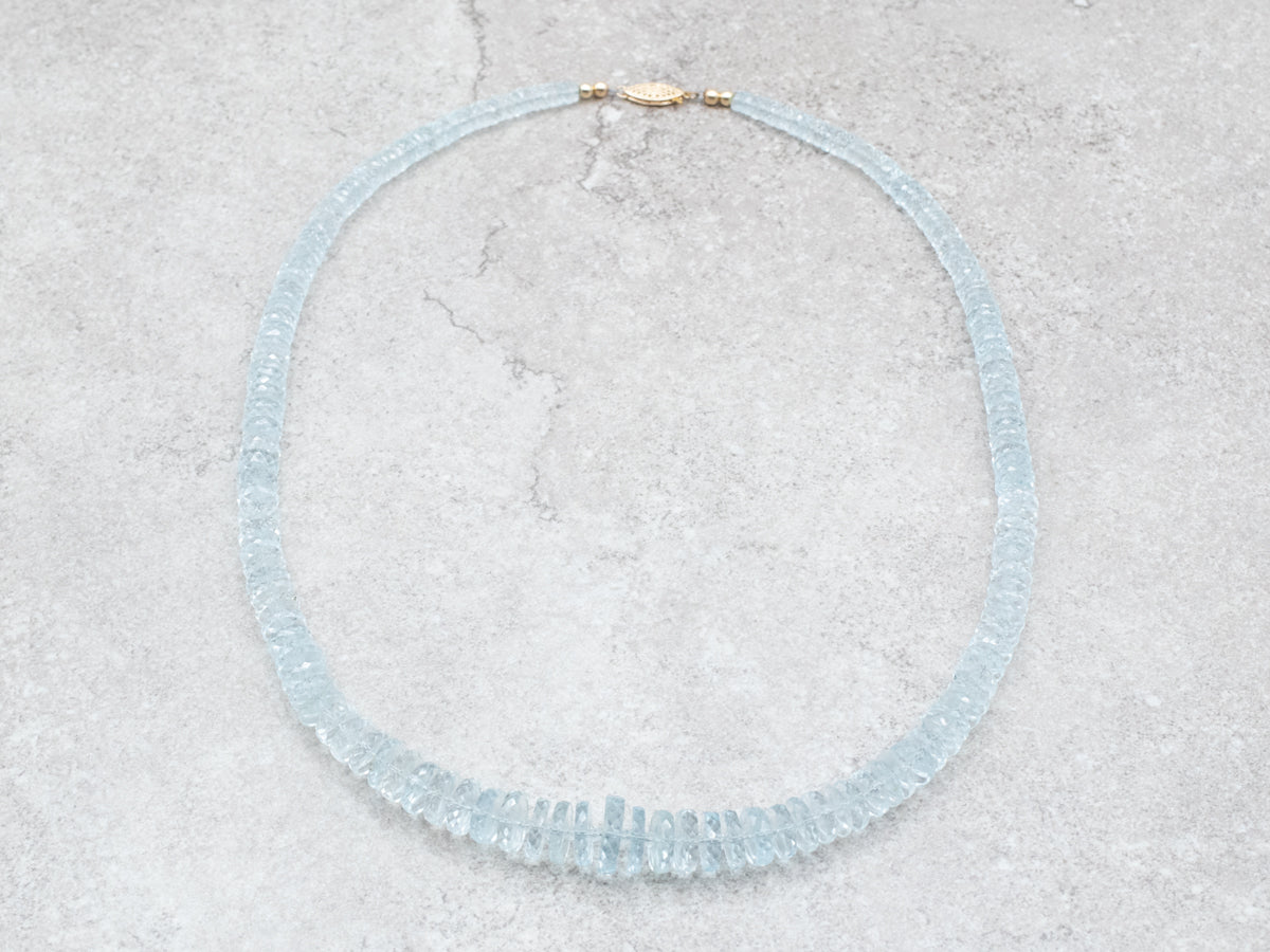 Gold Fill Graduated Aquamarine Beaded Necklace