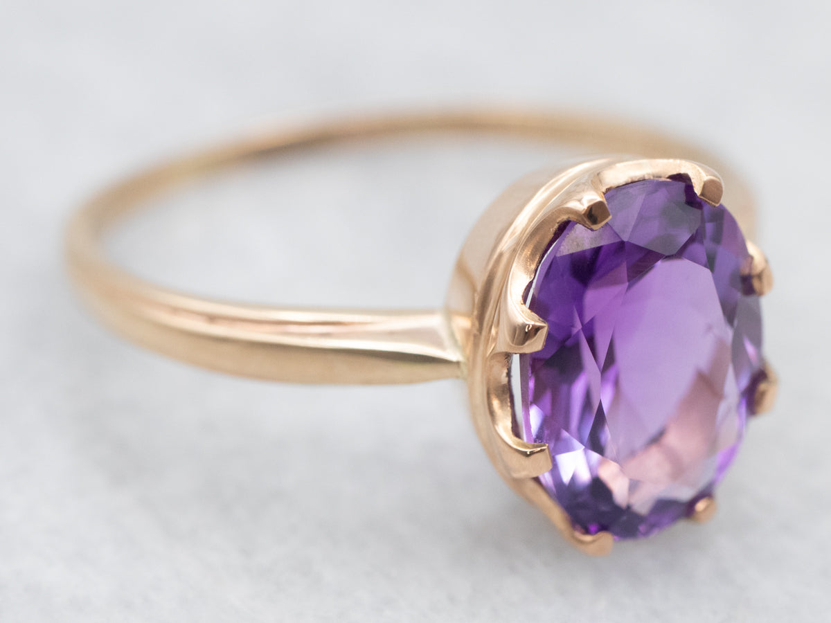 Two Tone Amethyst Solitaire Cocktail Ring