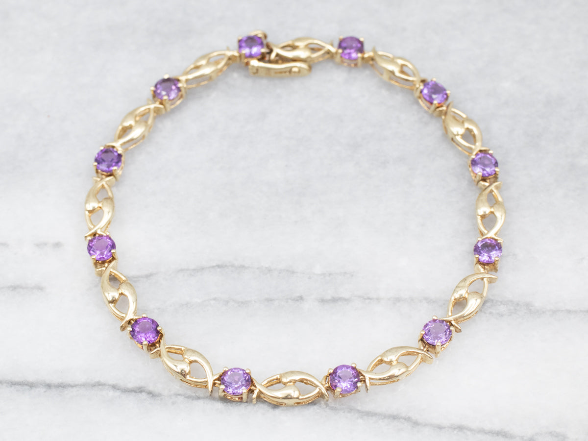 Yellow Gold Amethyst Infinity Link Tennis Bracelet