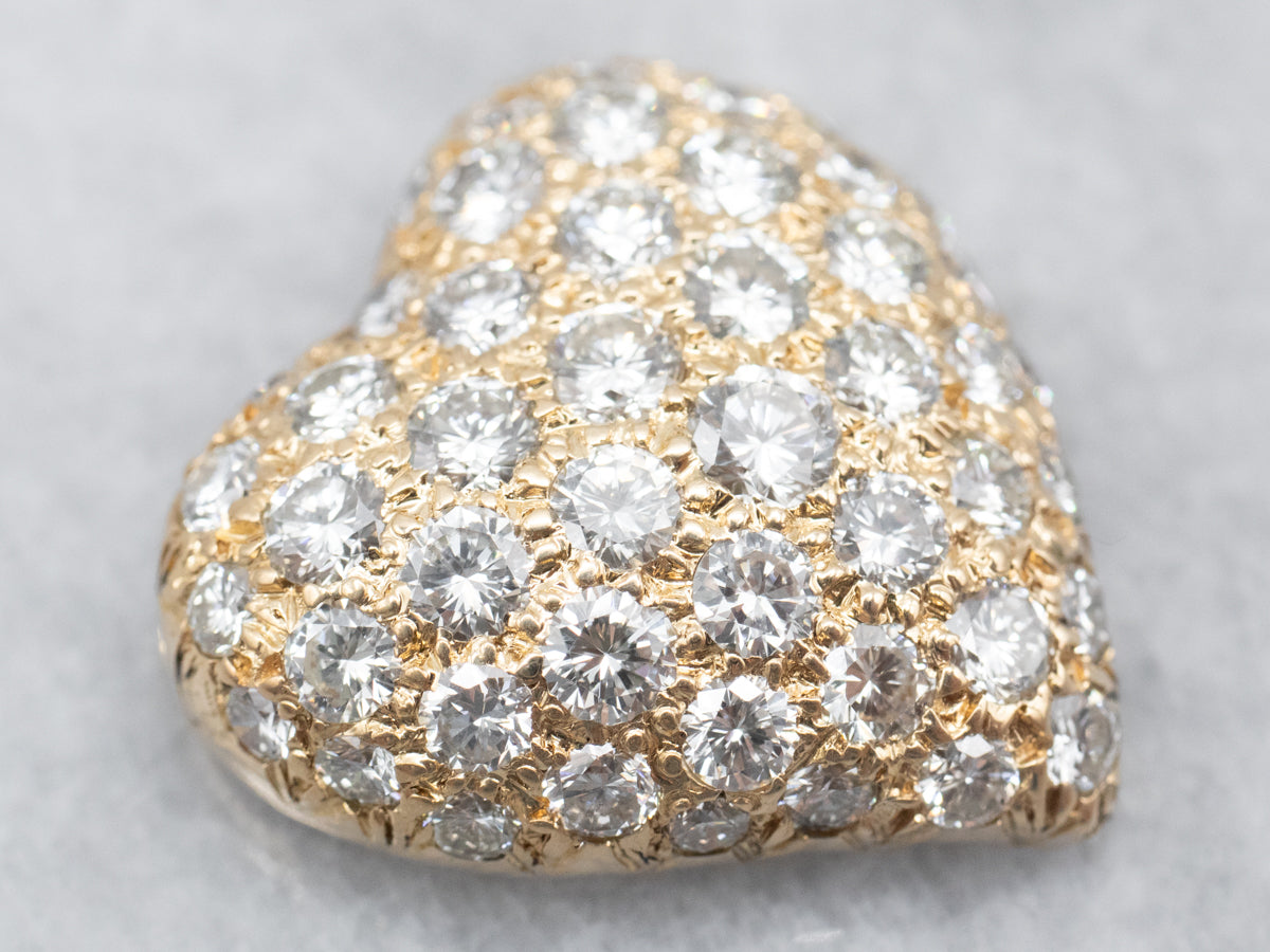 Yellow Gold Diamond Encrusted Textured Heart Pendant