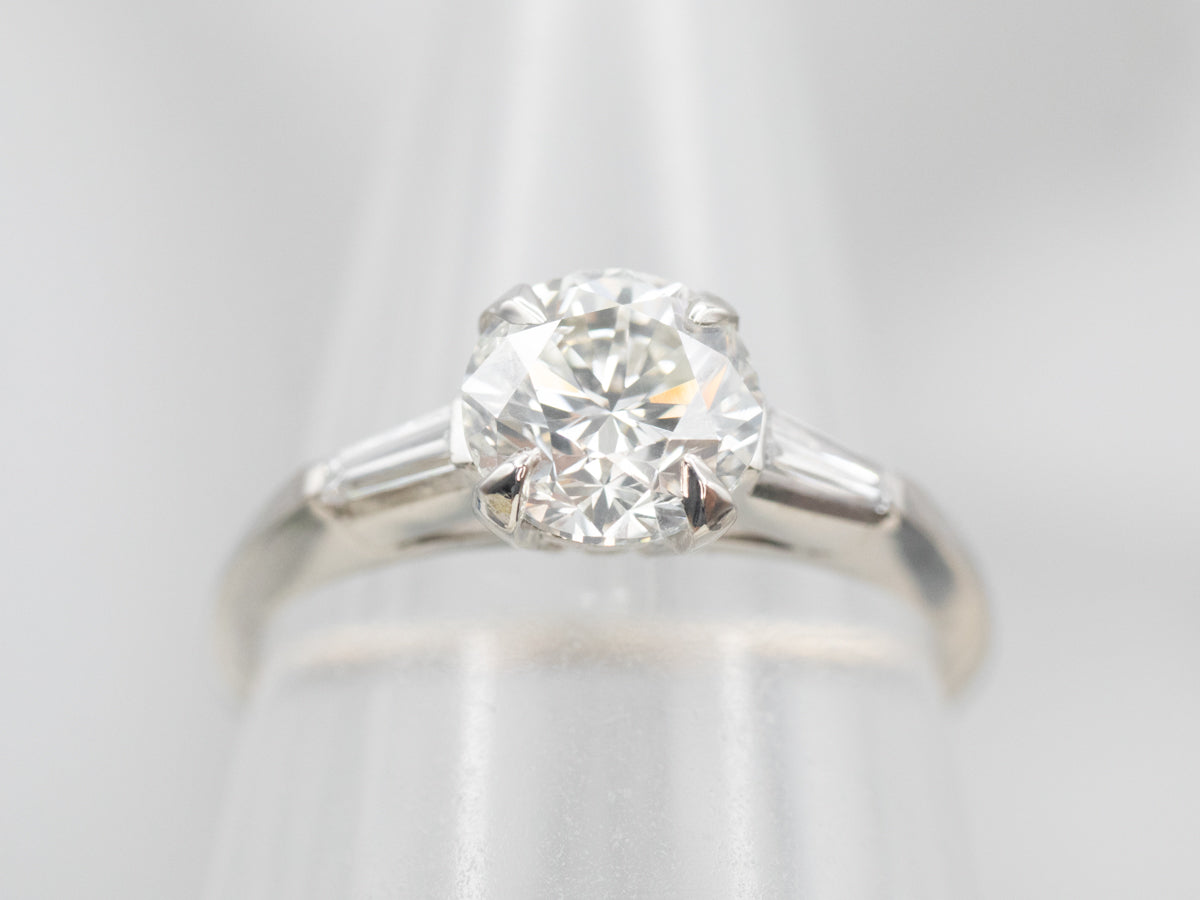 Platinum Diamond Engagement Ring with Baguette Diamond Accents