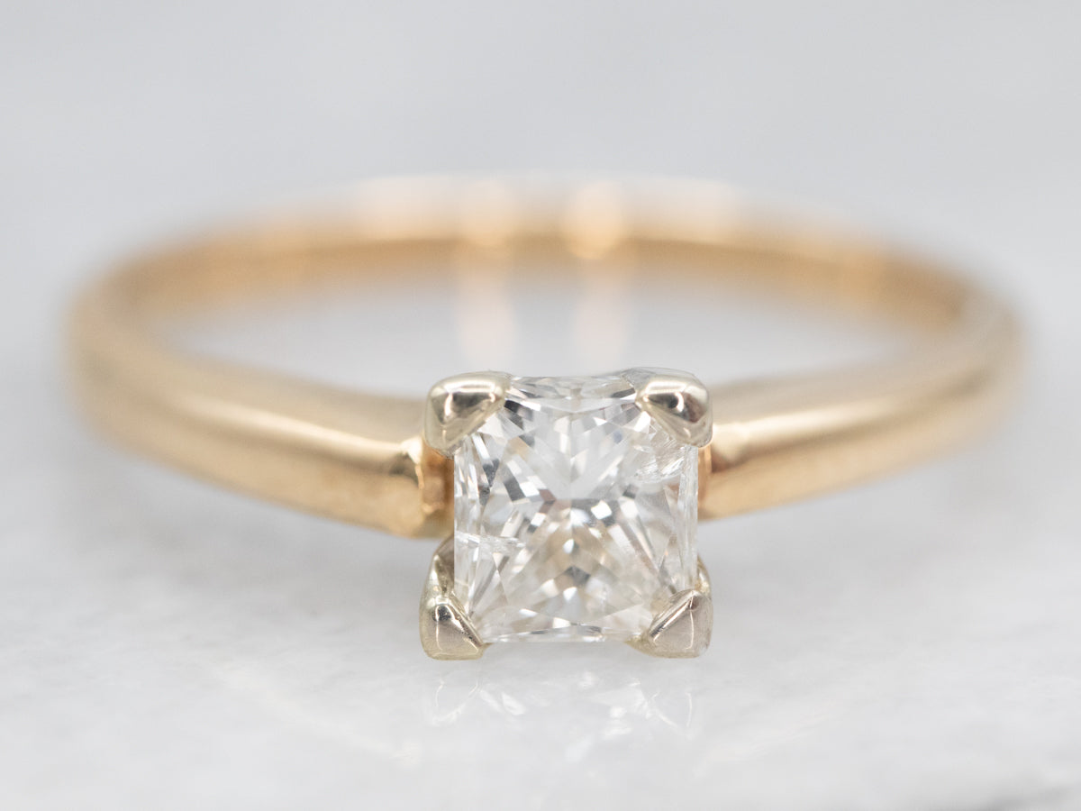 Two Tone Princess Cut Diamond Solitaire Engagement Ring