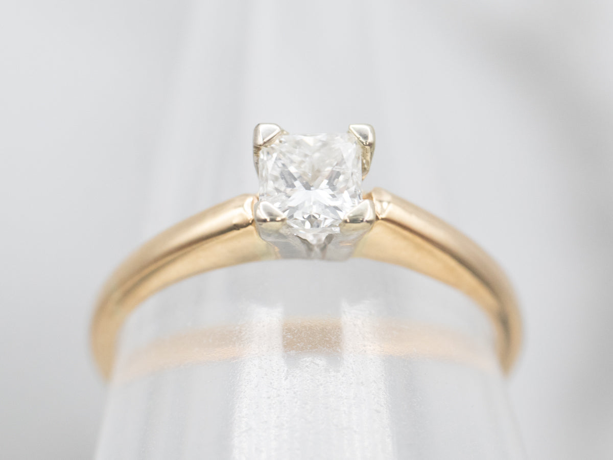 Two Tone Princess Cut Diamond Solitaire Engagement Ring