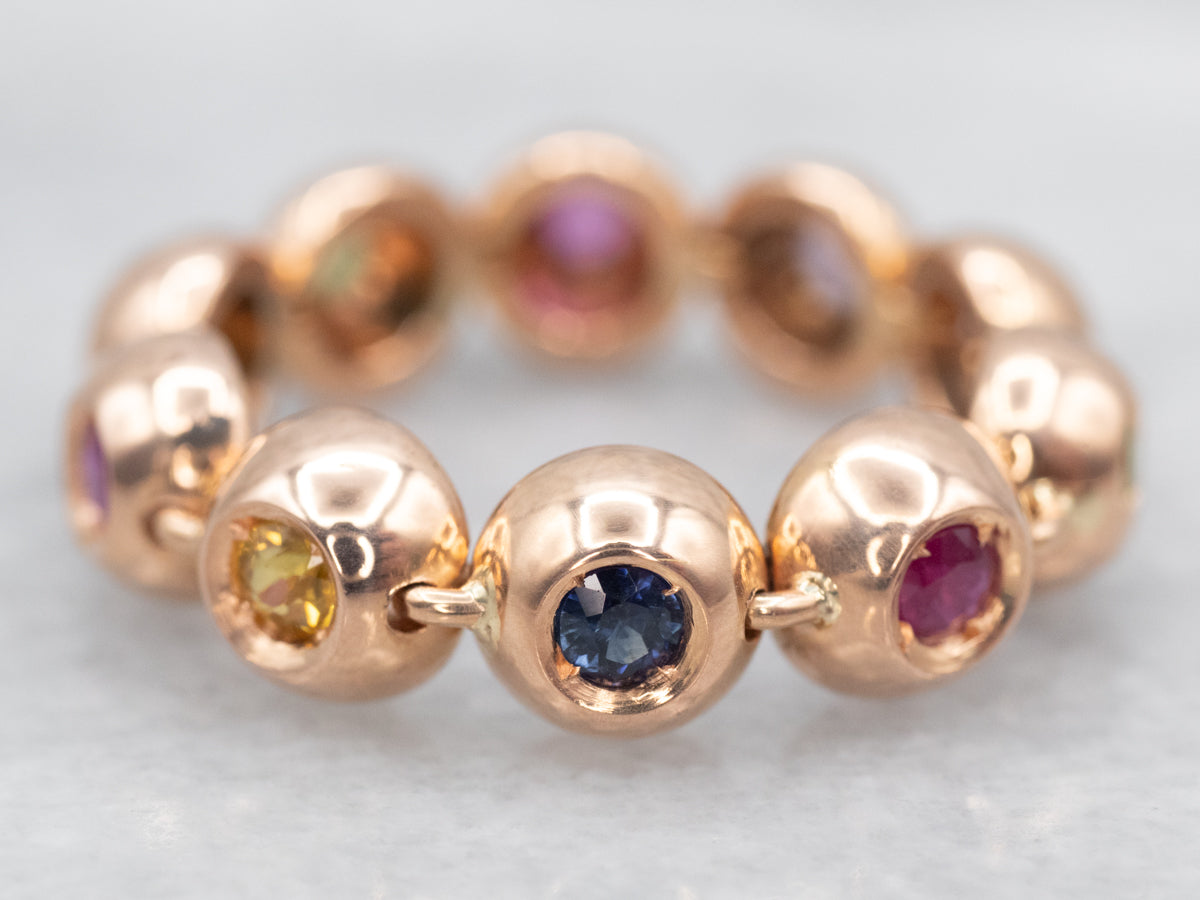 Rose Gold Multi Colored Sapphire Dome Ring