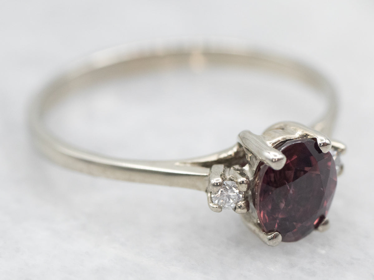 White Gold Pink Sapphire Engagement Ring with Diamond Accents