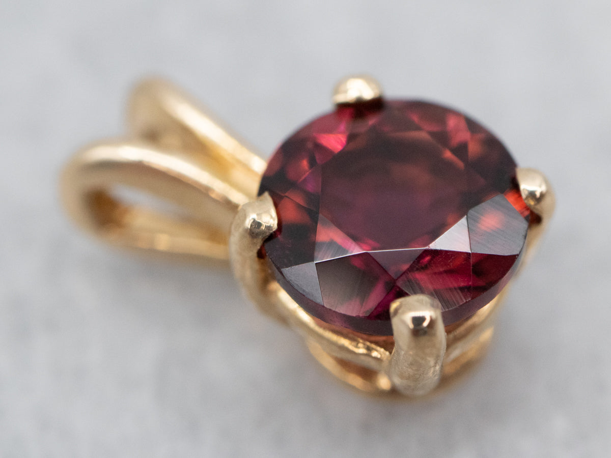 Exquisite Yellow Gold Pink Tourmaline Solitaire Pendant