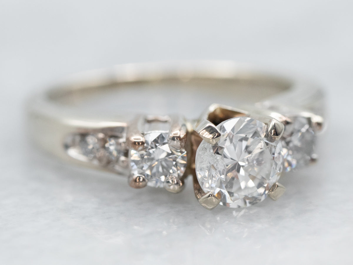 White Gold Diamond Engagement Ring with Diamond Accents