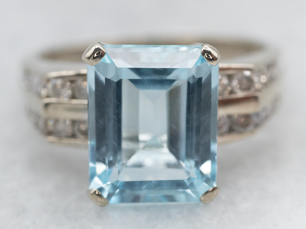 Blue Topaz and Diamond Right Hand Ring