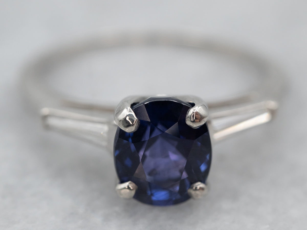 Retro Era Sapphire and Diamond Platinum Engagement Ring