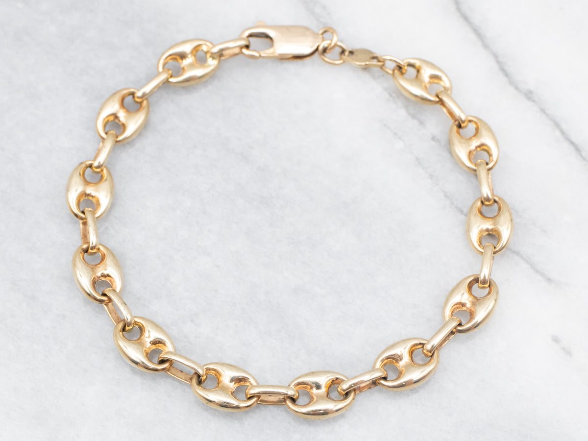 Yellow Gold Hollow Anchor Link Chain Bracelet with Lobster Clasp