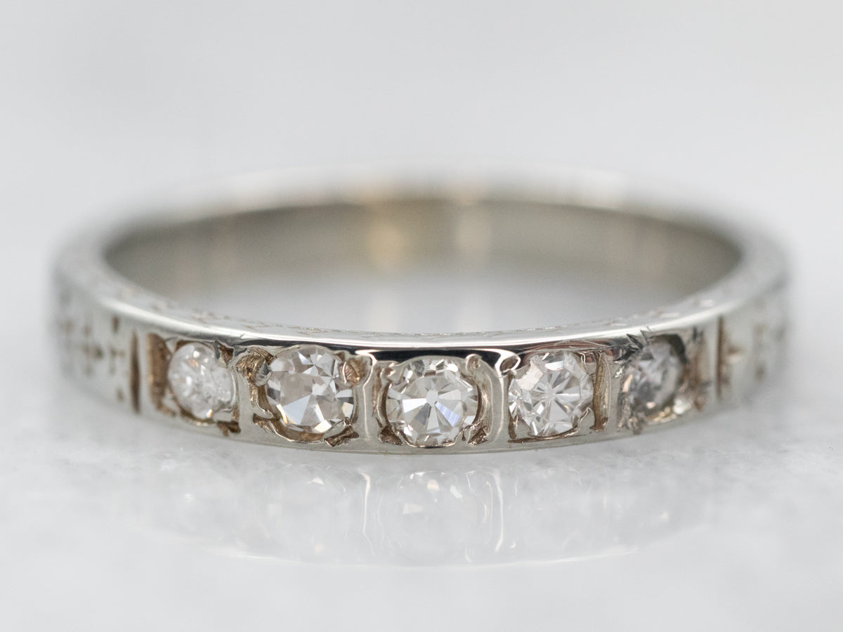 Elegant White Gold Diamond Etched Wedding Band