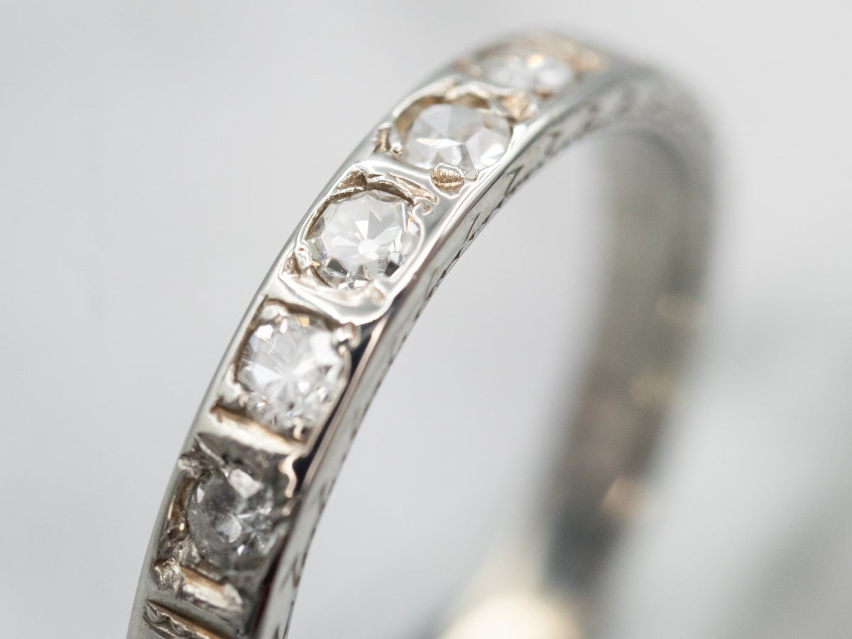 Elegant White Gold Diamond Etched Wedding Band