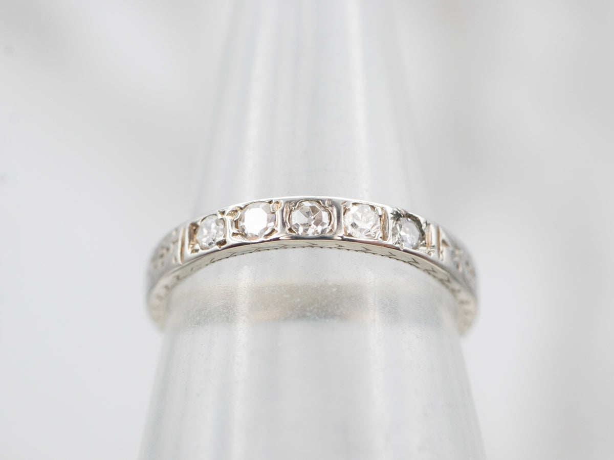 Elegant White Gold Diamond Etched Wedding Band