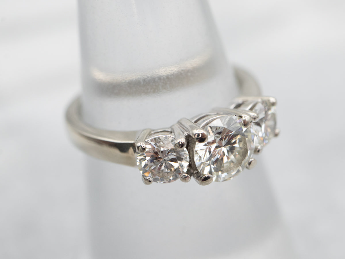 Modern White Gold Three Stone Diamond Engagement Ring