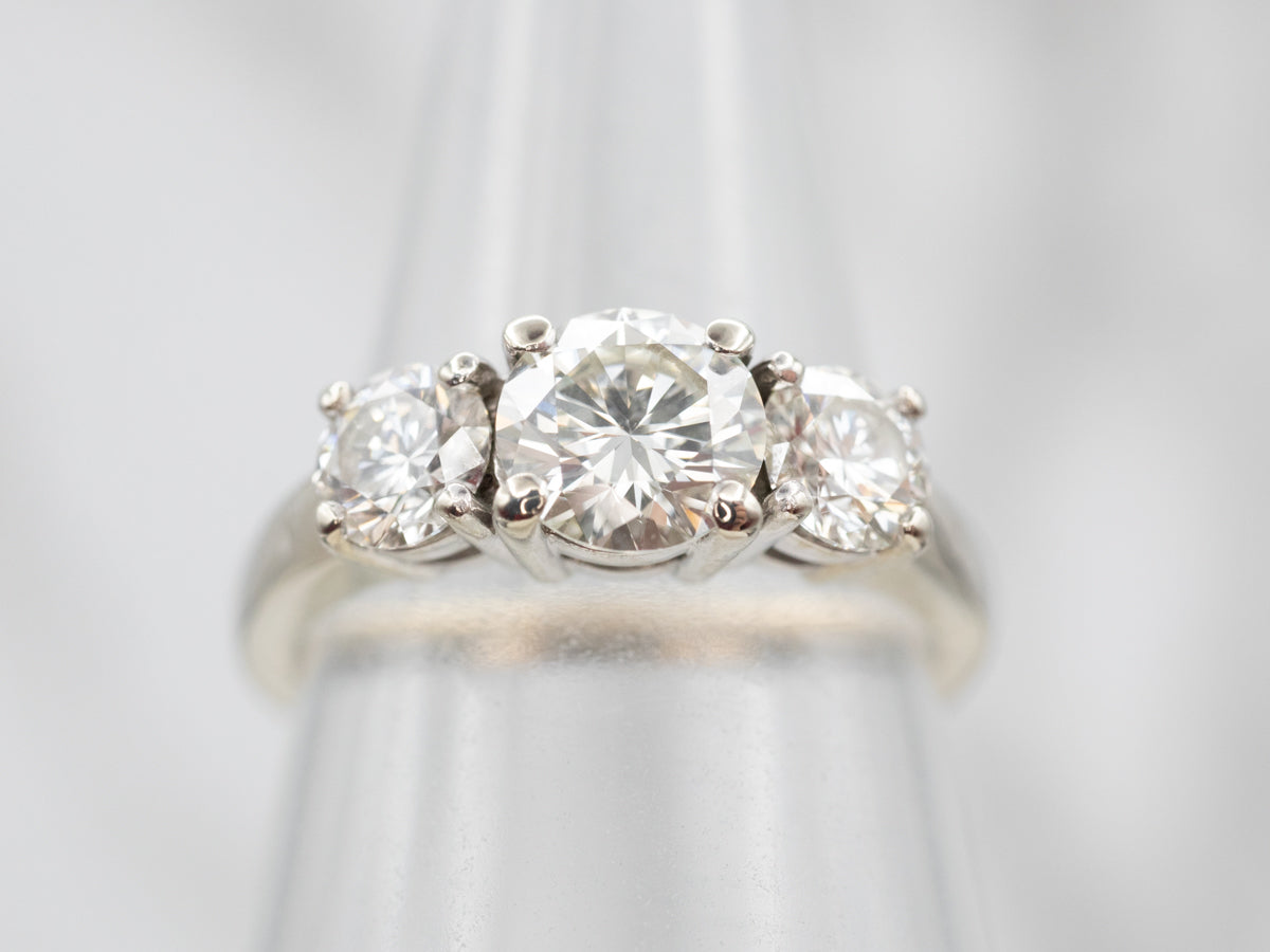 Modern White Gold Three Stone Diamond Engagement Ring