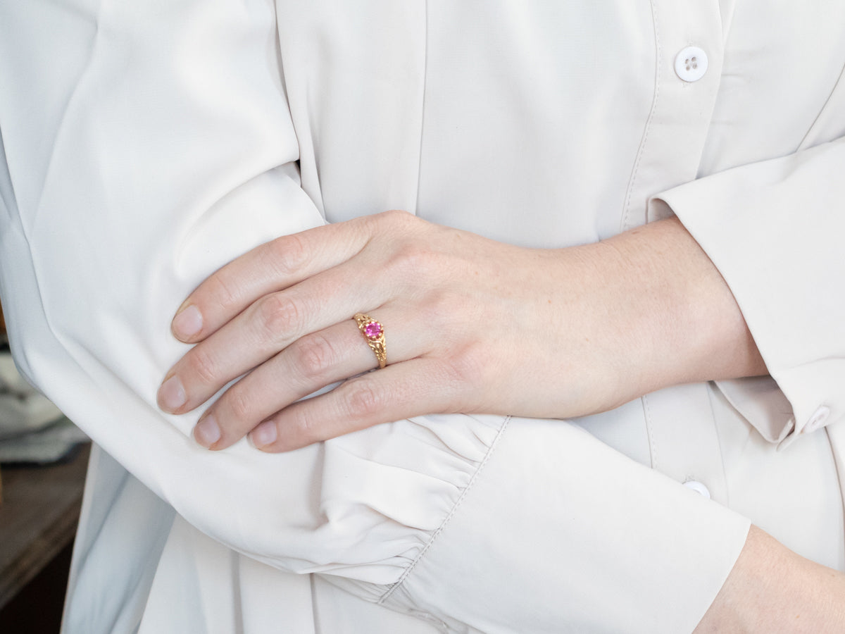 Victorian Pink Sapphire Solitaire Ring