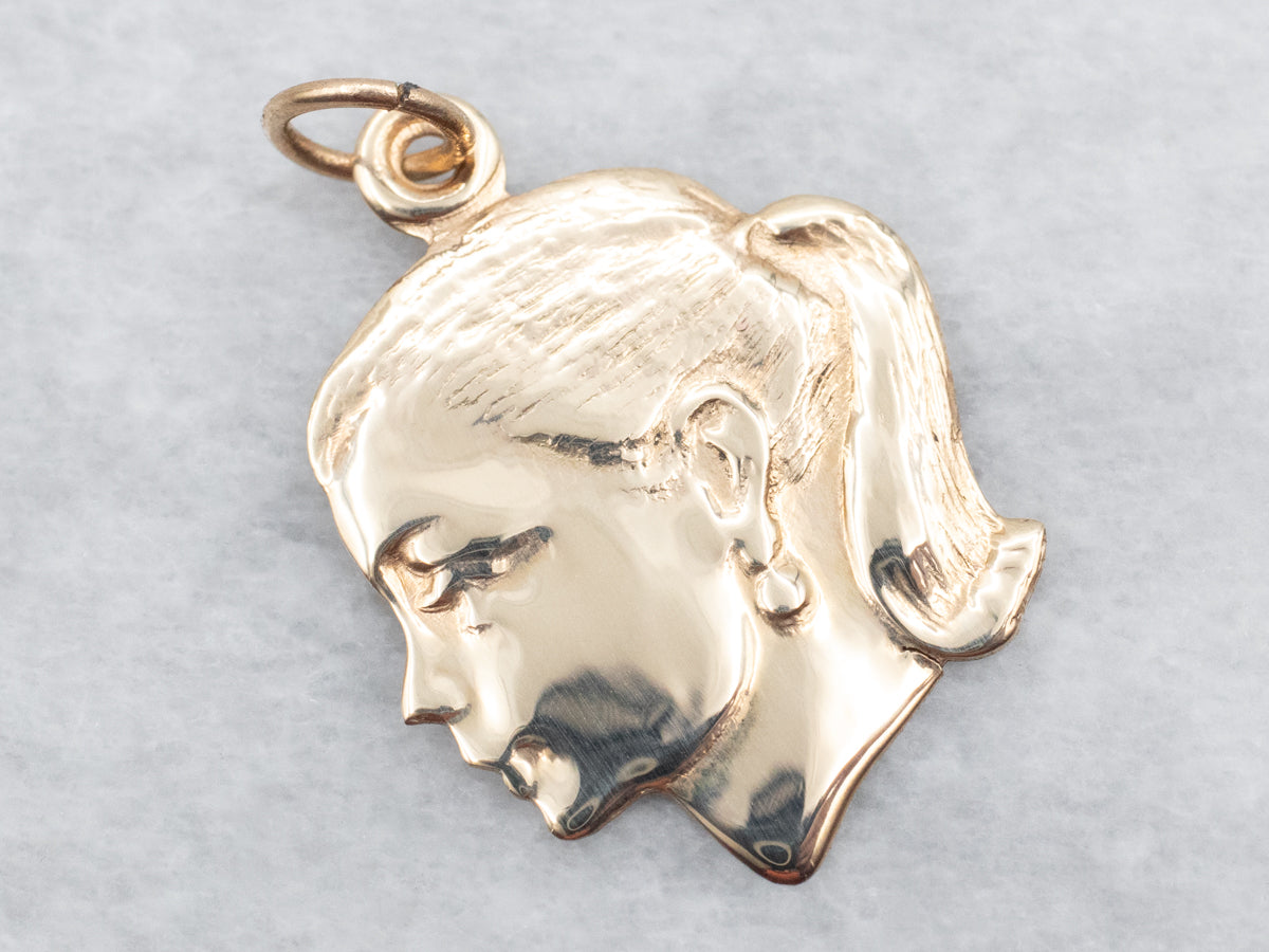 Young Lady in Profile Gold Pendant