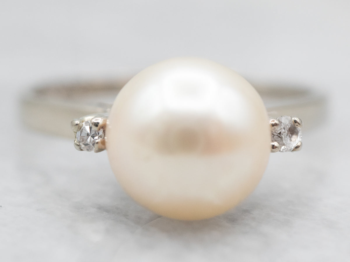 White Gold Pearl and Diamond Ring