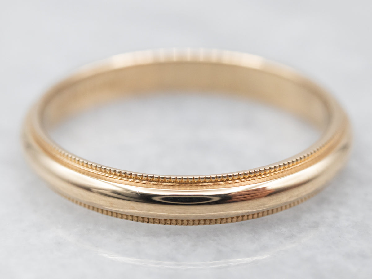 Vintage Gold Brogan Band with Milgrain Edge