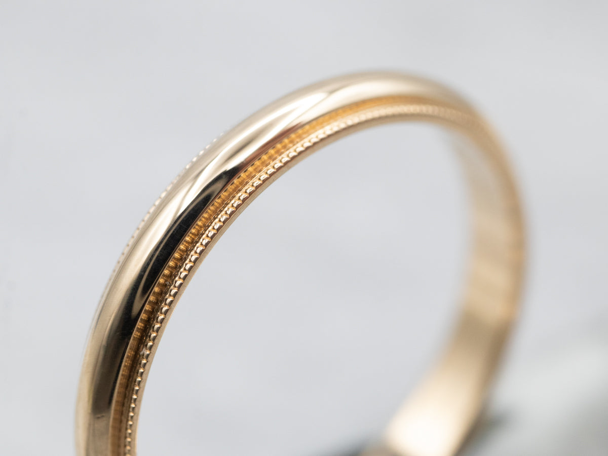 Vintage Gold Brogan Band with Milgrain Edge