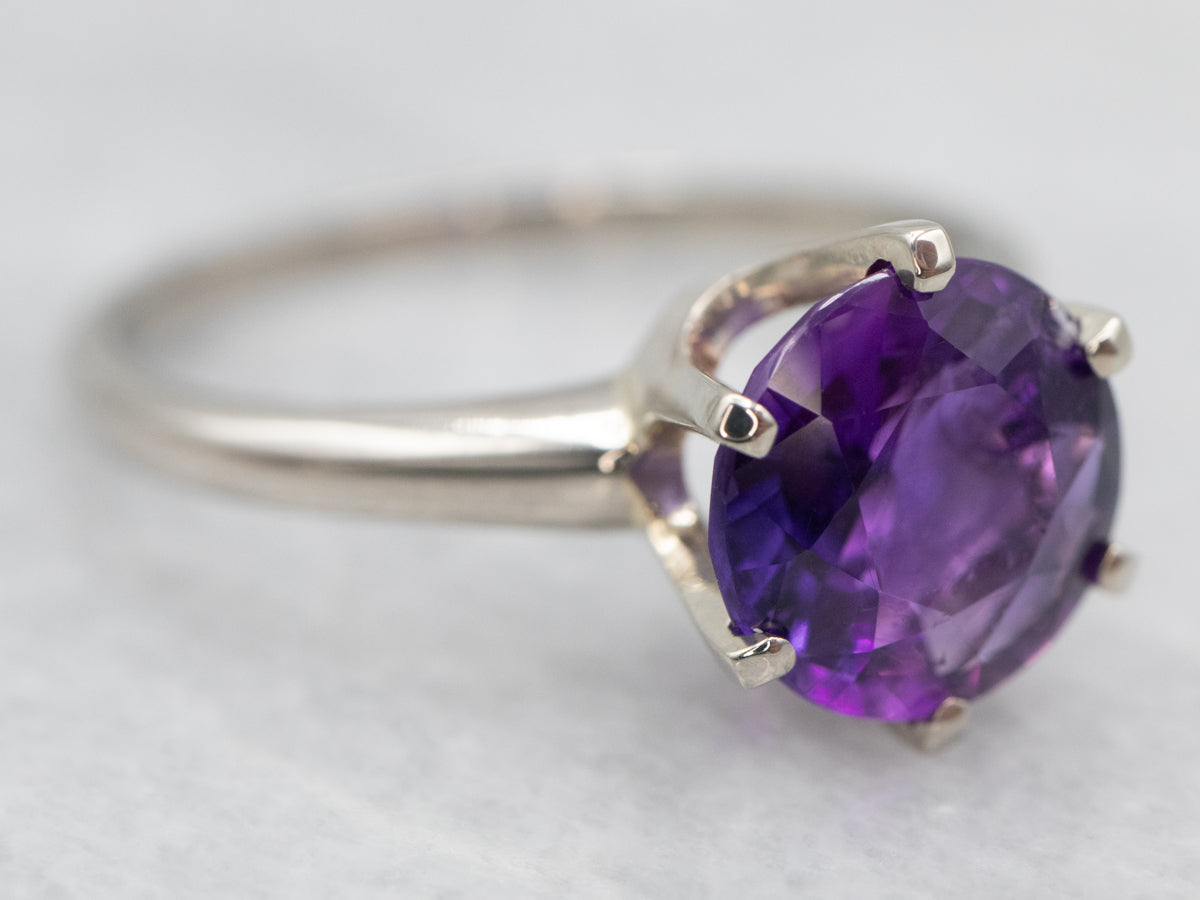 White Gold Amethyst Solitaire Ring