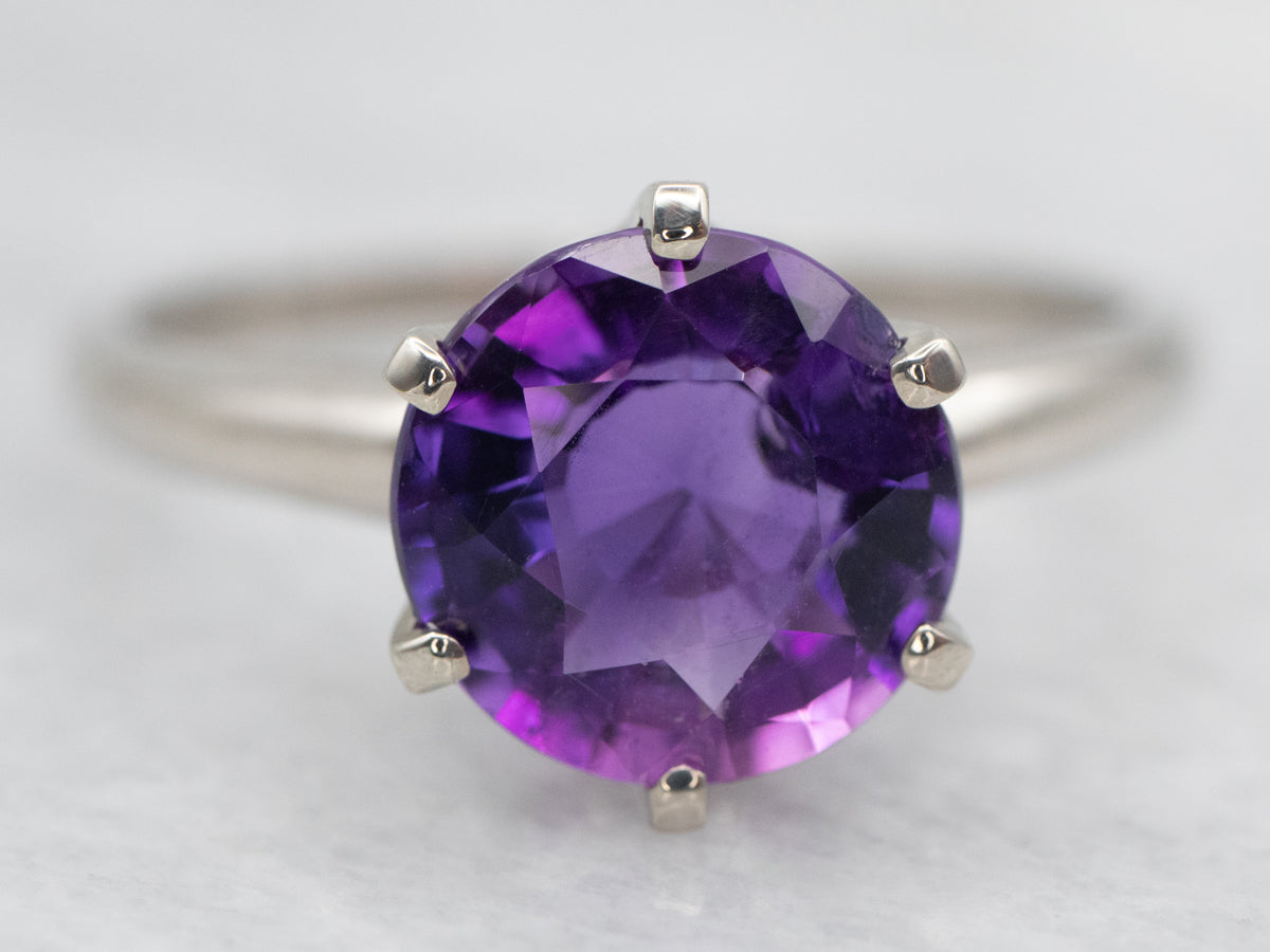 White Gold Amethyst Solitaire Ring