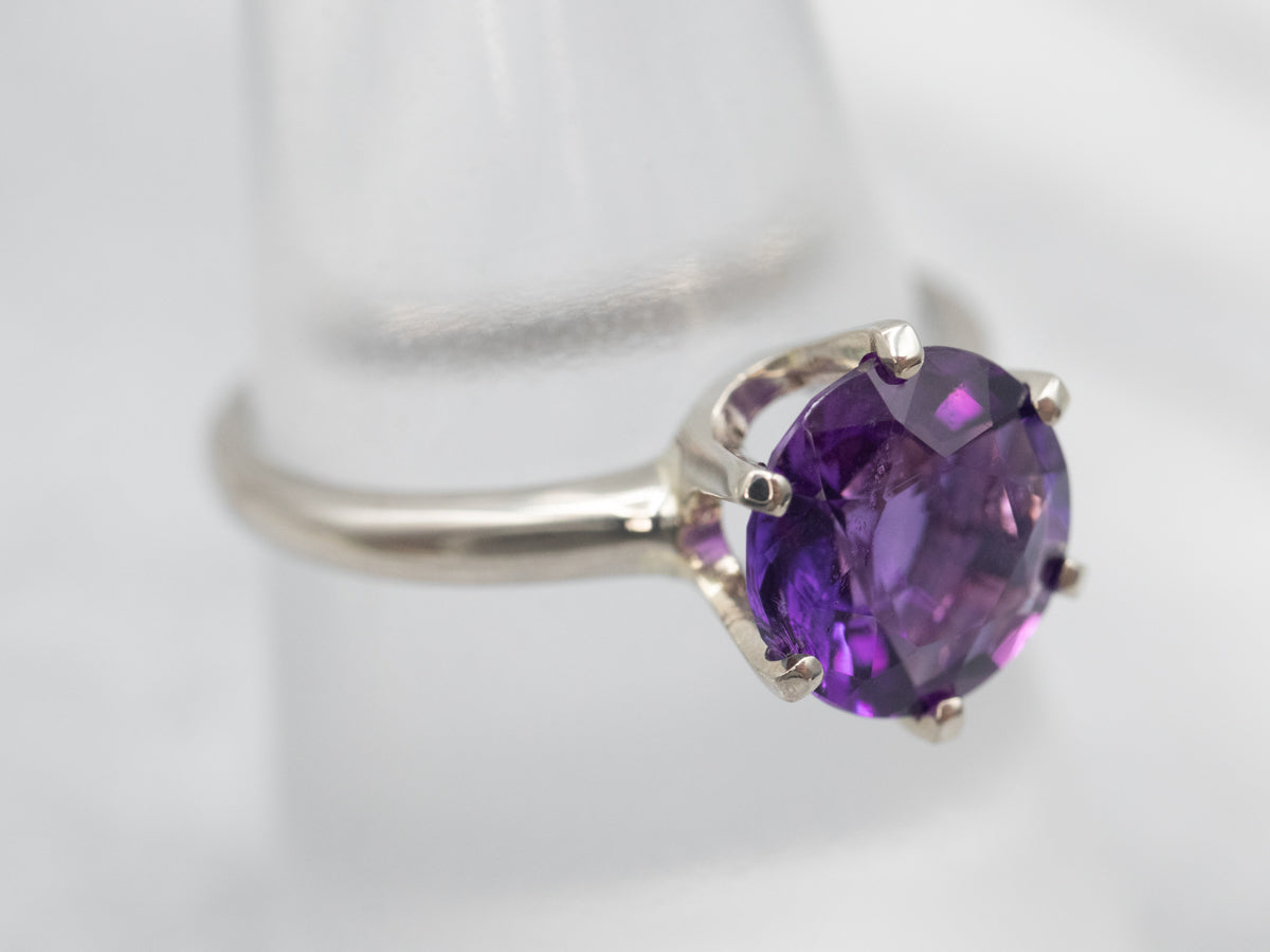 White Gold Amethyst Solitaire Ring