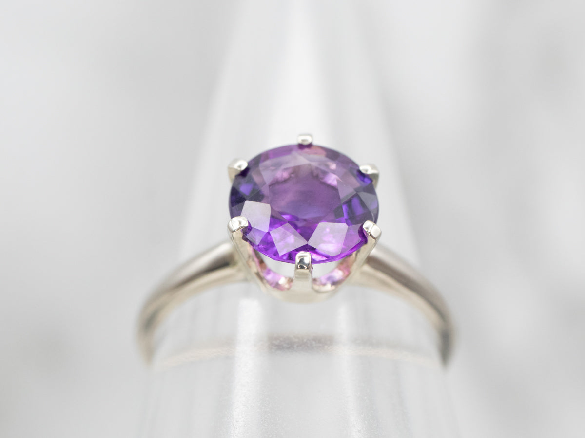 White Gold Amethyst Solitaire Ring