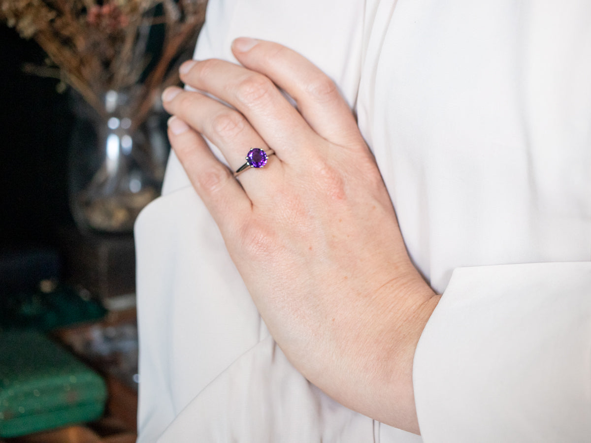 White Gold Amethyst Solitaire Ring