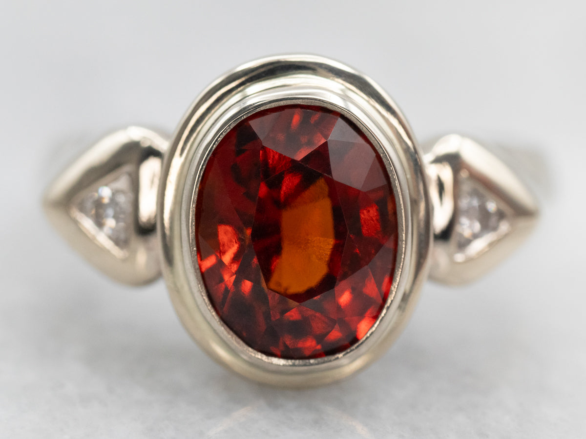 Modern Hessonite Garnet and Diamond Ring