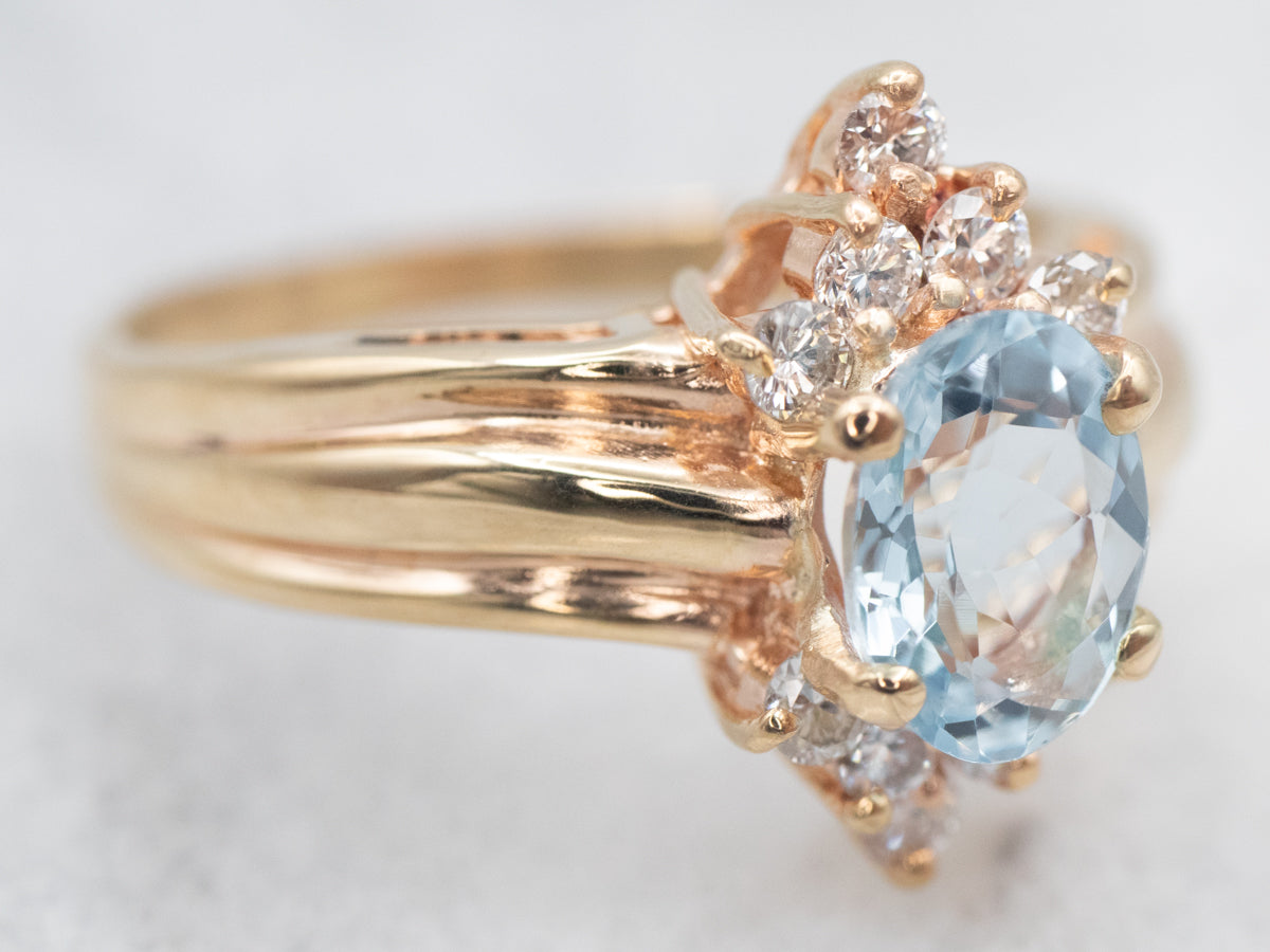 Vintage Aquamarine and Diamond Dinner Ring