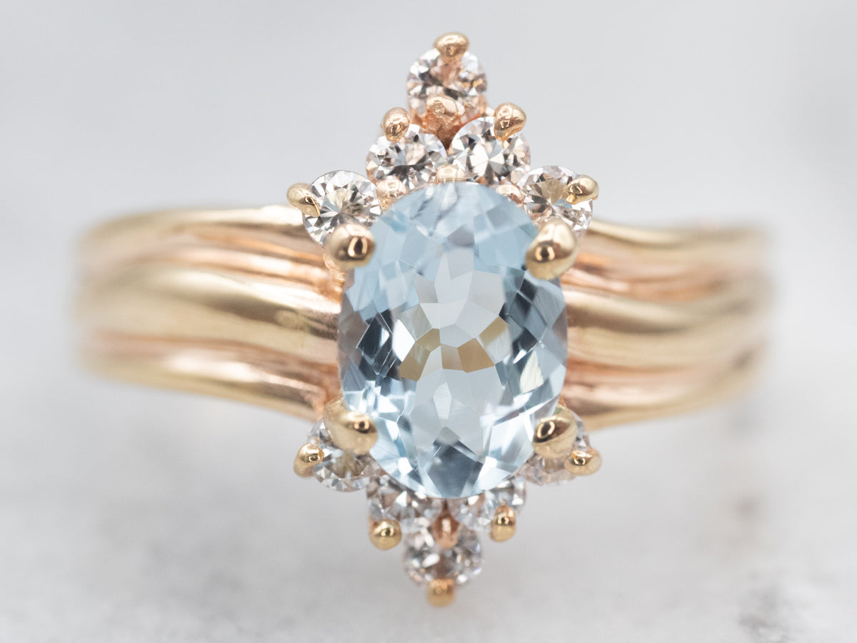 Vintage Aquamarine and Diamond Dinner Ring