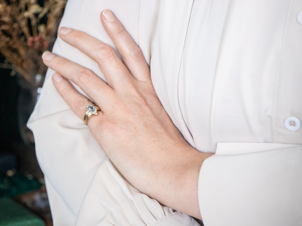 Vintage Aquamarine and Diamond Dinner Ring