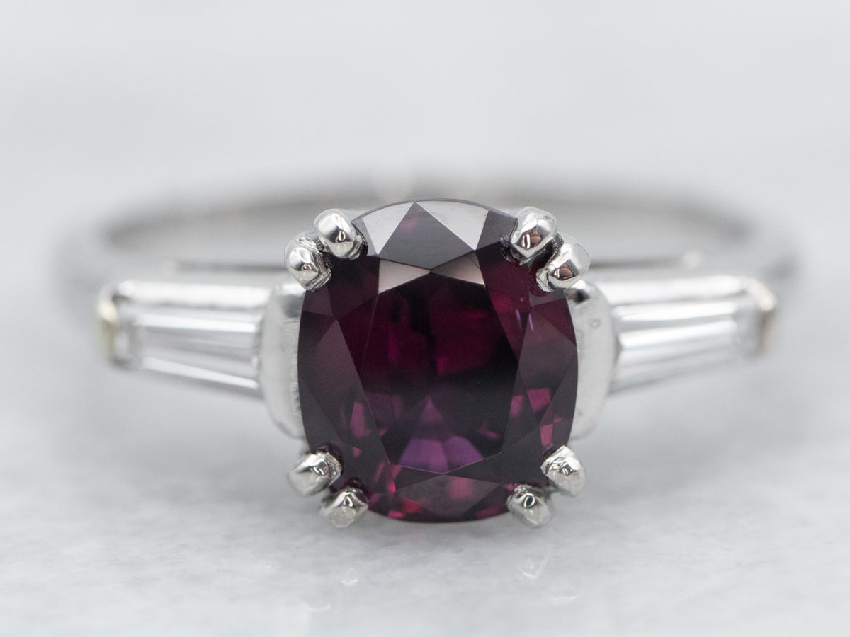 GIA Retro Platinum Ruby and Diamond Ring