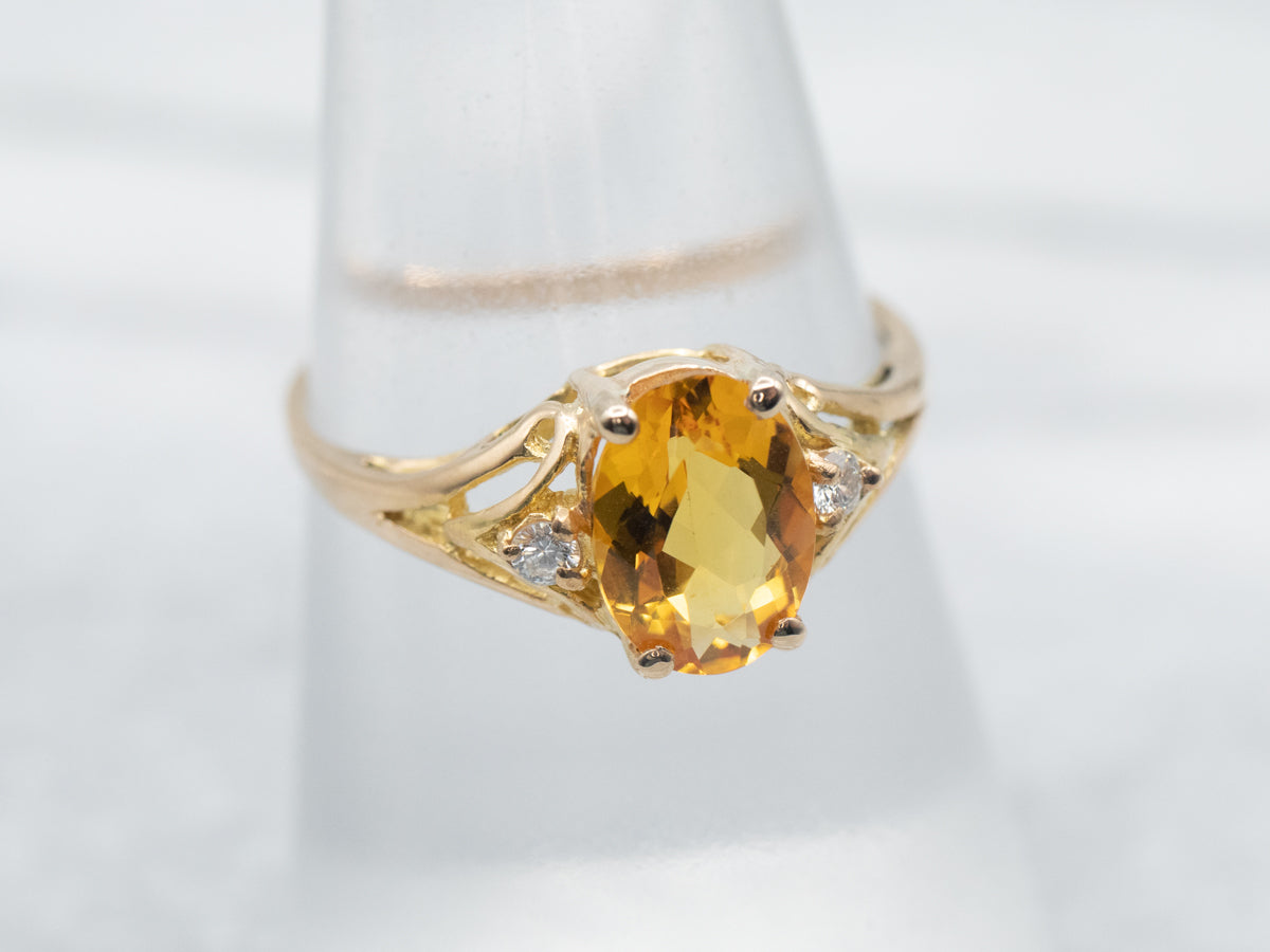 Golden Beryl and Diamond Ring