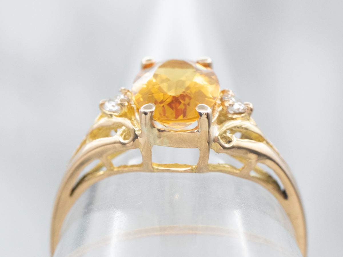 Golden Beryl and Diamond Ring